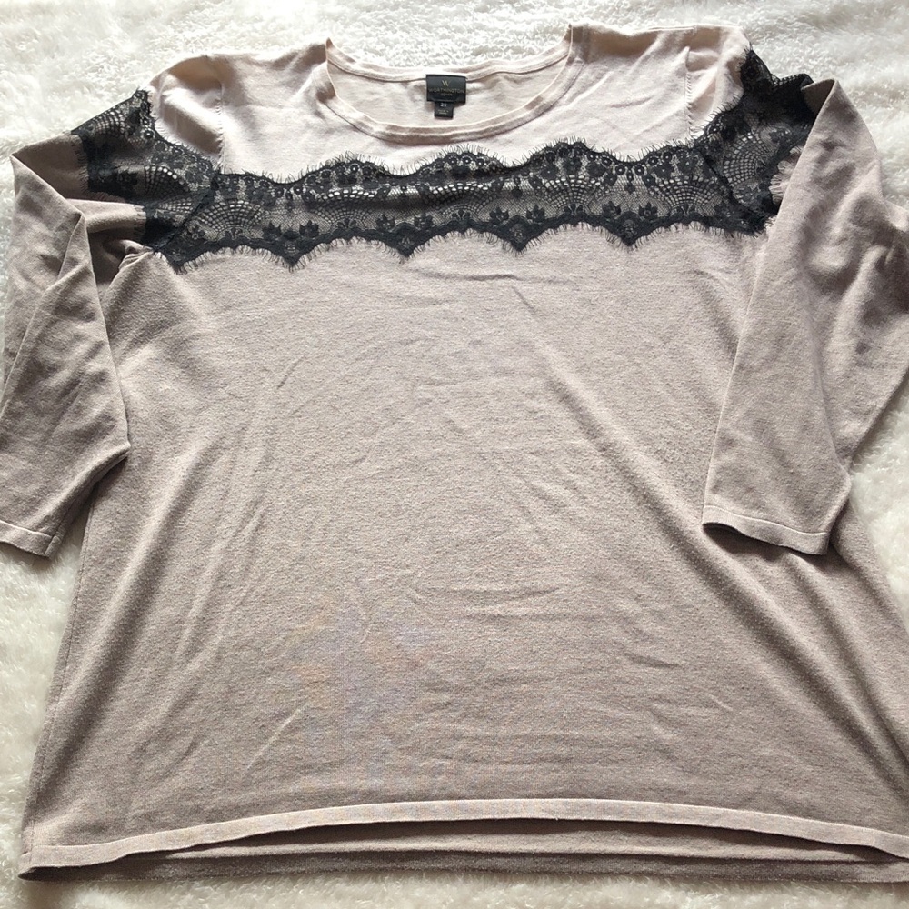 Worthington Beige Sweater with Black Lace Detail